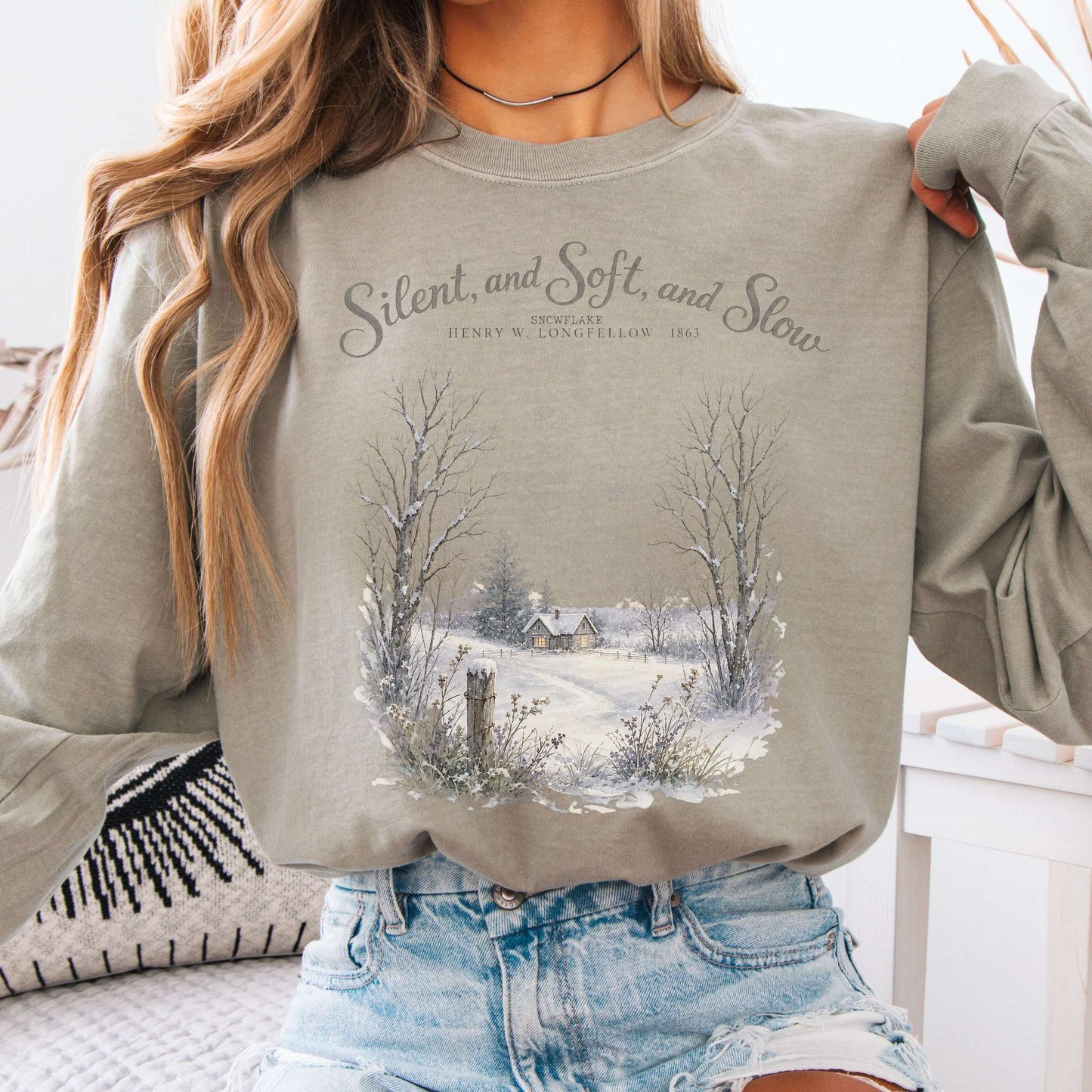 Long-sleeve Sandstone / S Silent and Soft, and Slow Henry Wadsworth Longfellow Literary Long Sleeve The Mystic Eden