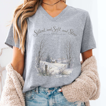 V-neck Athletic Heather / S Silent and Soft, and Slow Henry Wadsworth Longfellow Literary V-Neck The Mystic Eden