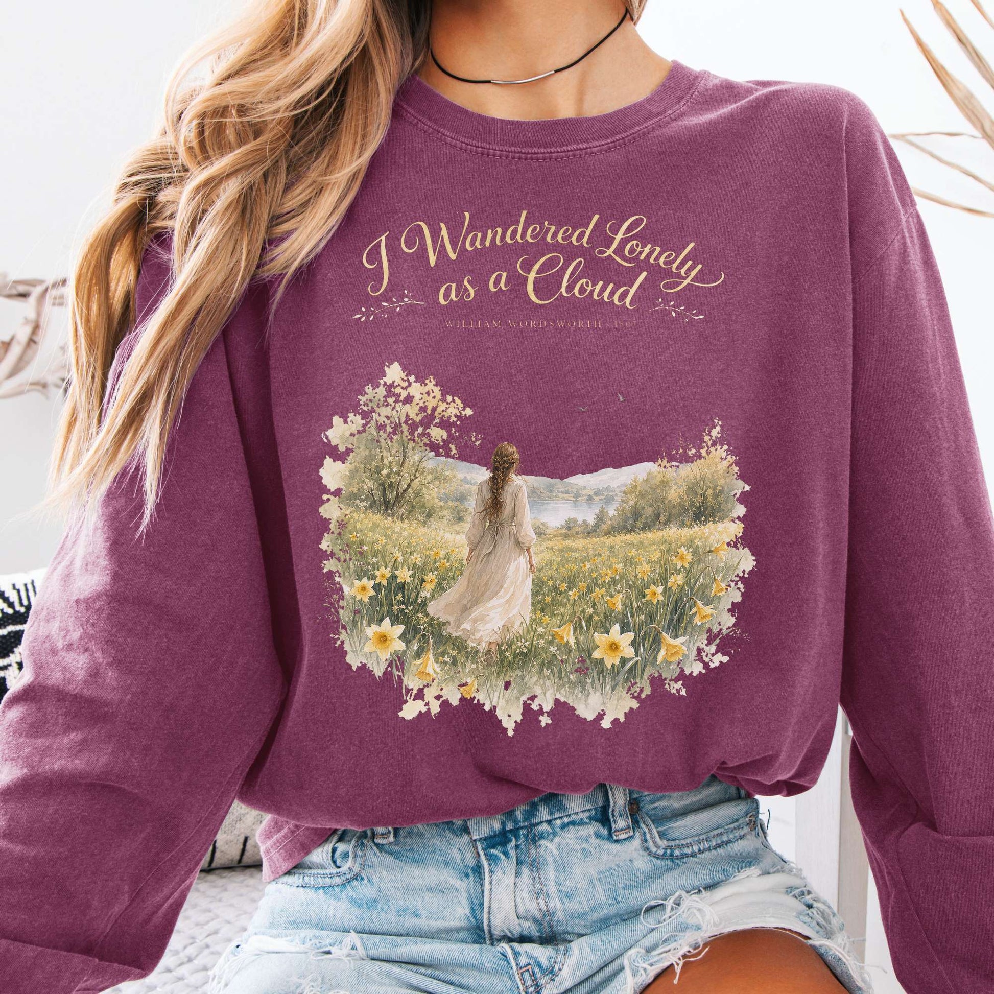 Long-sleeve Berry / S I Wandered Lonely as a Cloud Wordsworth Literary Long Sleeve The Mystic Eden