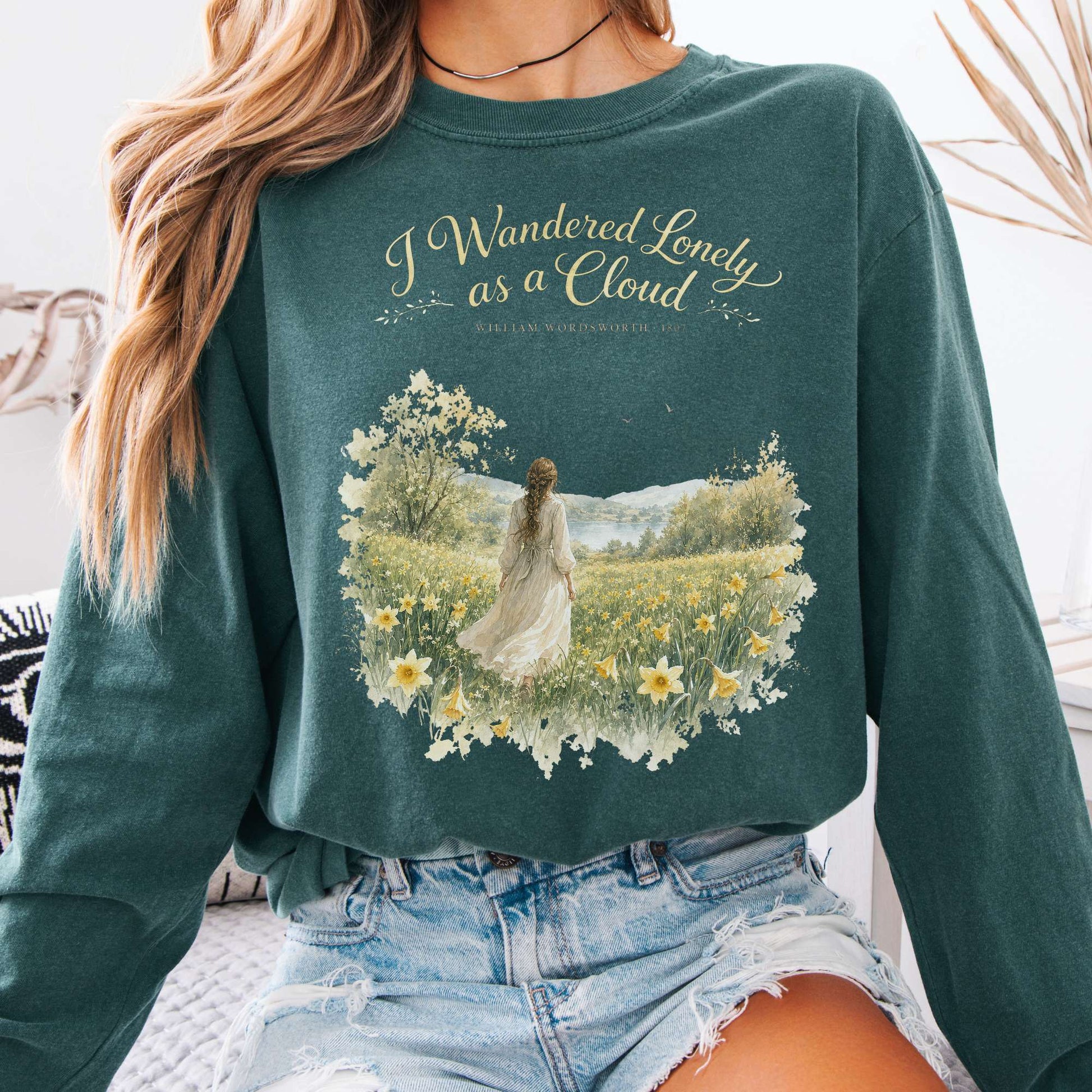 Long-sleeve Blue Spruce / S I Wandered Lonely as a Cloud Wordsworth Literary Long Sleeve The Mystic Eden
