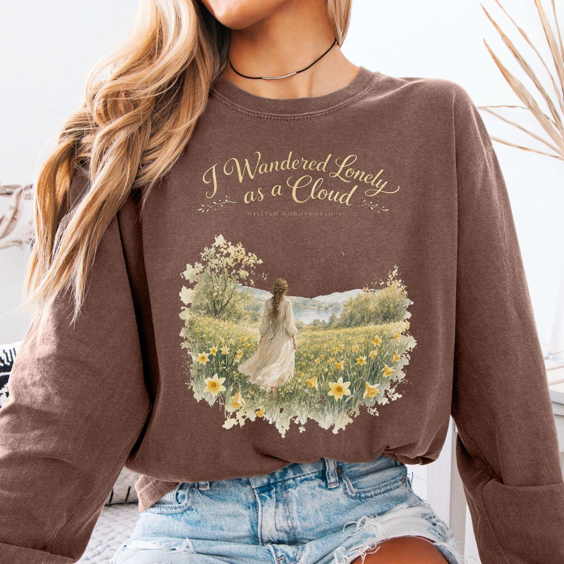 Long-sleeve Espresso / S I Wandered Lonely as a Cloud Wordsworth Literary Long Sleeve The Mystic Eden