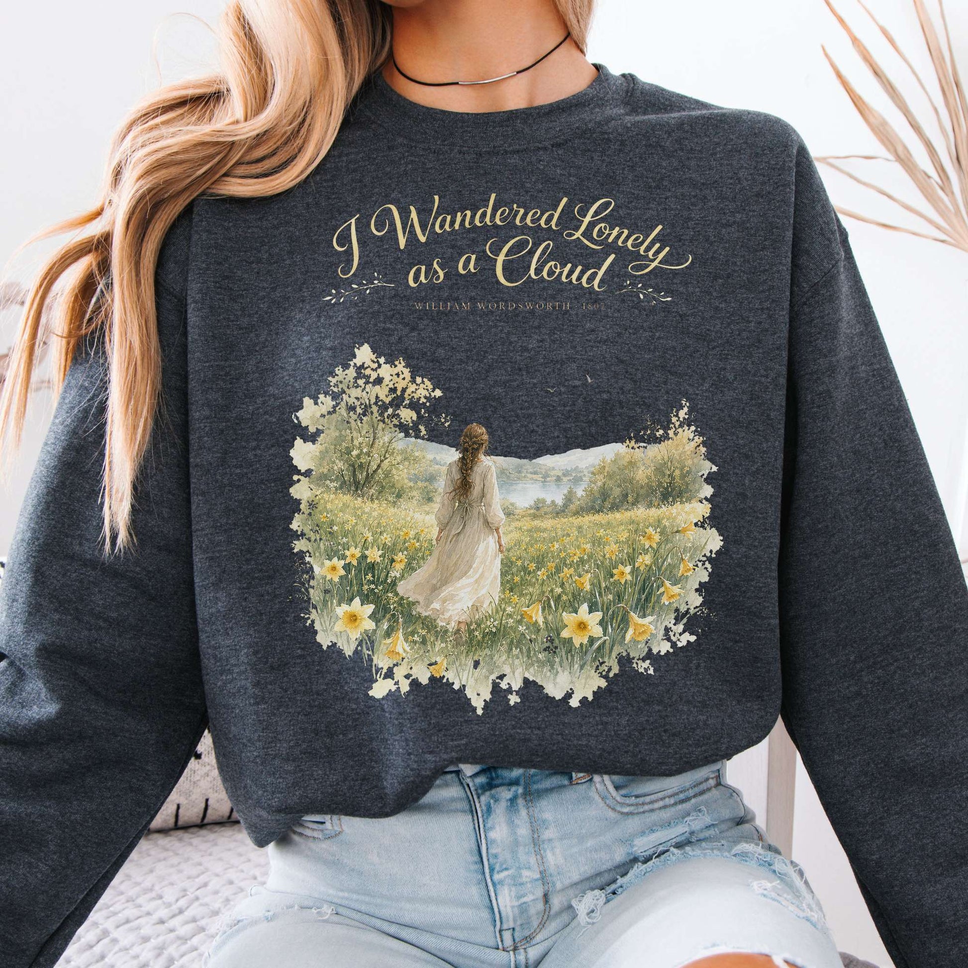 Sweatshirt Dark Heather / S I Wandered Lonely as a Cloud Wordsworth Literary Crewneck Sweatshirt The Mystic Eden