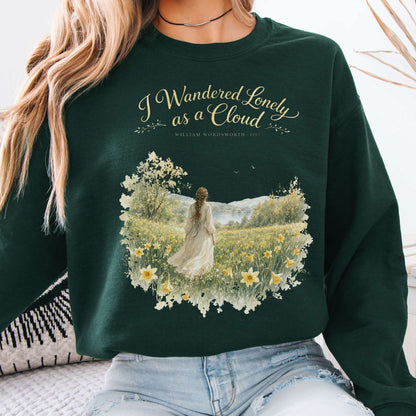 Sweatshirt Forest Green / S I Wandered Lonely as a Cloud Wordsworth Literary Crewneck Sweatshirt The Mystic Eden