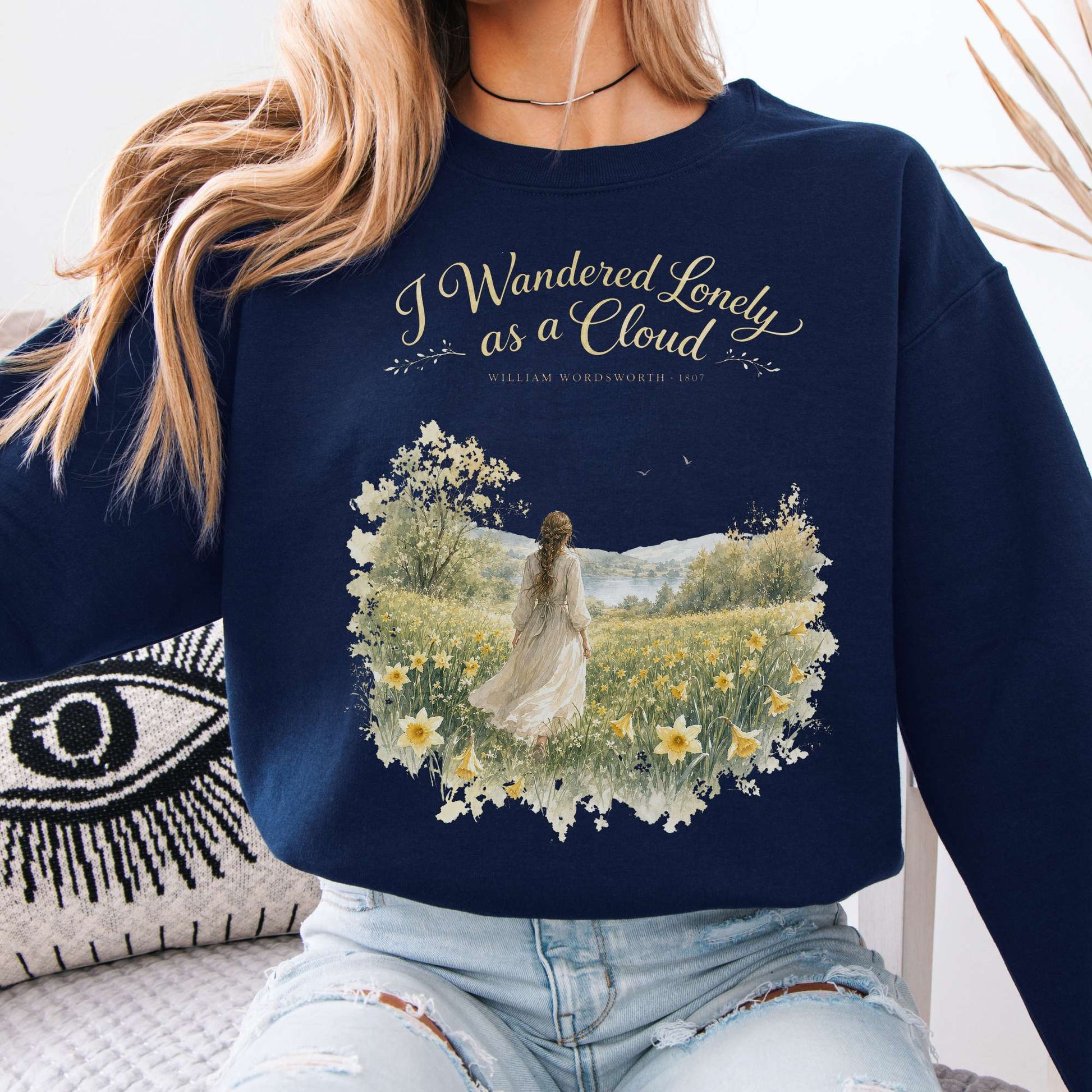 Sweatshirt Navy / S I Wandered Lonely as a Cloud Wordsworth Literary Crewneck Sweatshirt The Mystic Eden