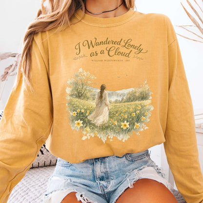 Long-sleeve Mustard / S I Wandered Lonely as a Cloud Wordsworth Literary Long Sleeve The Mystic Eden