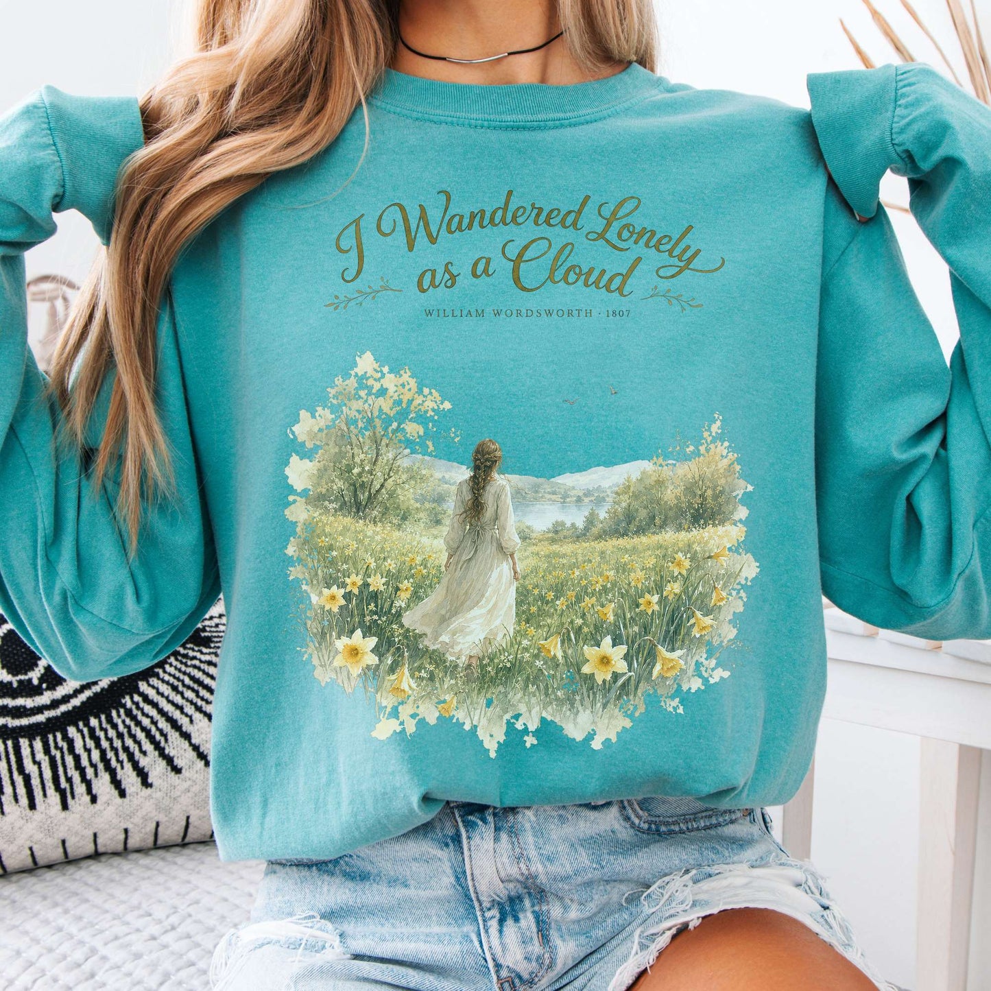 Long-sleeve Seafoam / S I Wandered Lonely as a Cloud Wordsworth Literary Long Sleeve The Mystic Eden
