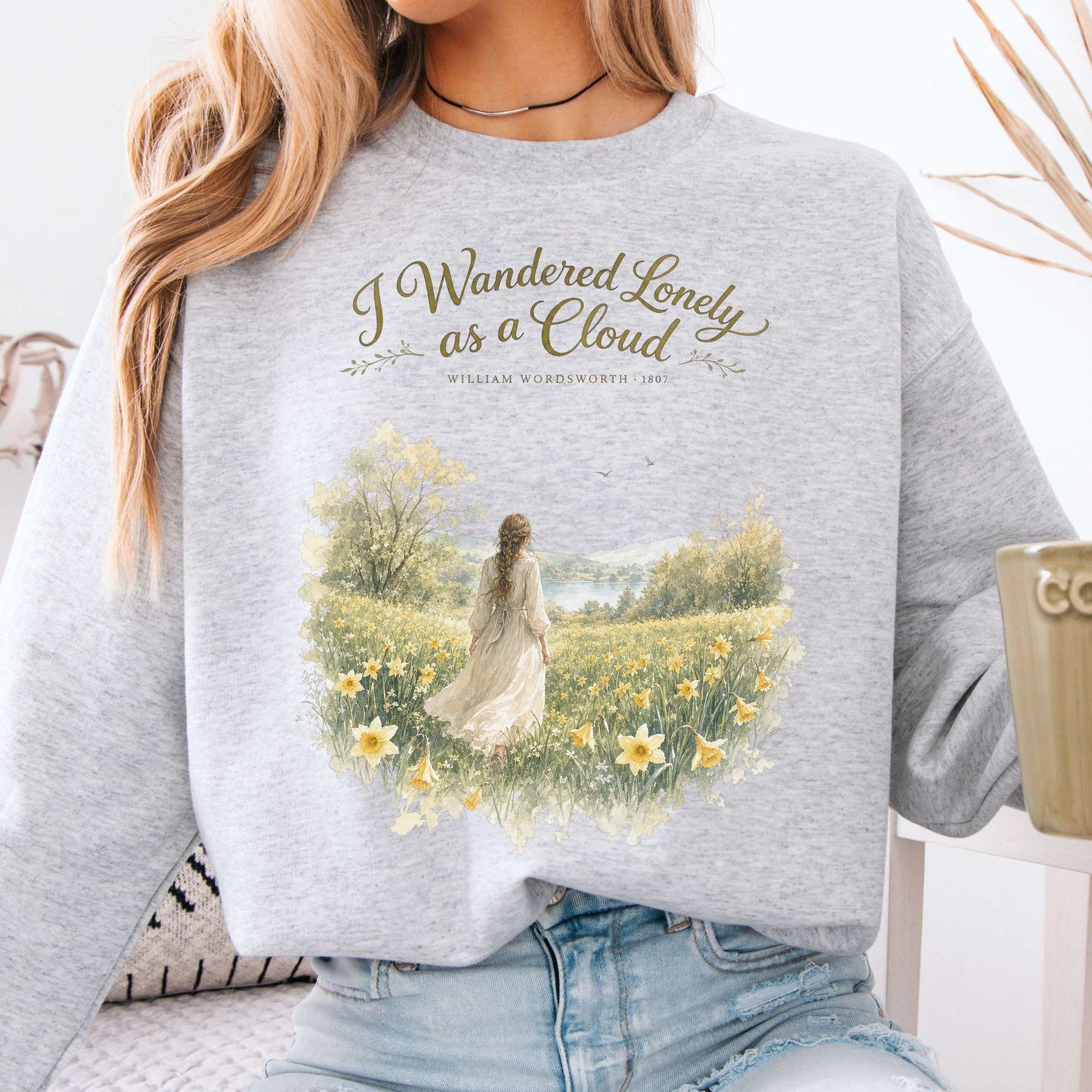 Sweatshirt Ash / S I Wandered Lonely as a Cloud Wordsworth Literary Crewneck Sweatshirt The Mystic Eden