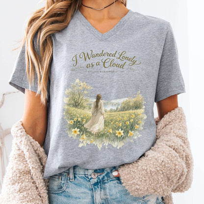 V-neck Athletic Heather / S I Wandered Lonely as a Cloud Wordsworth Literary V-Neck The Mystic Eden