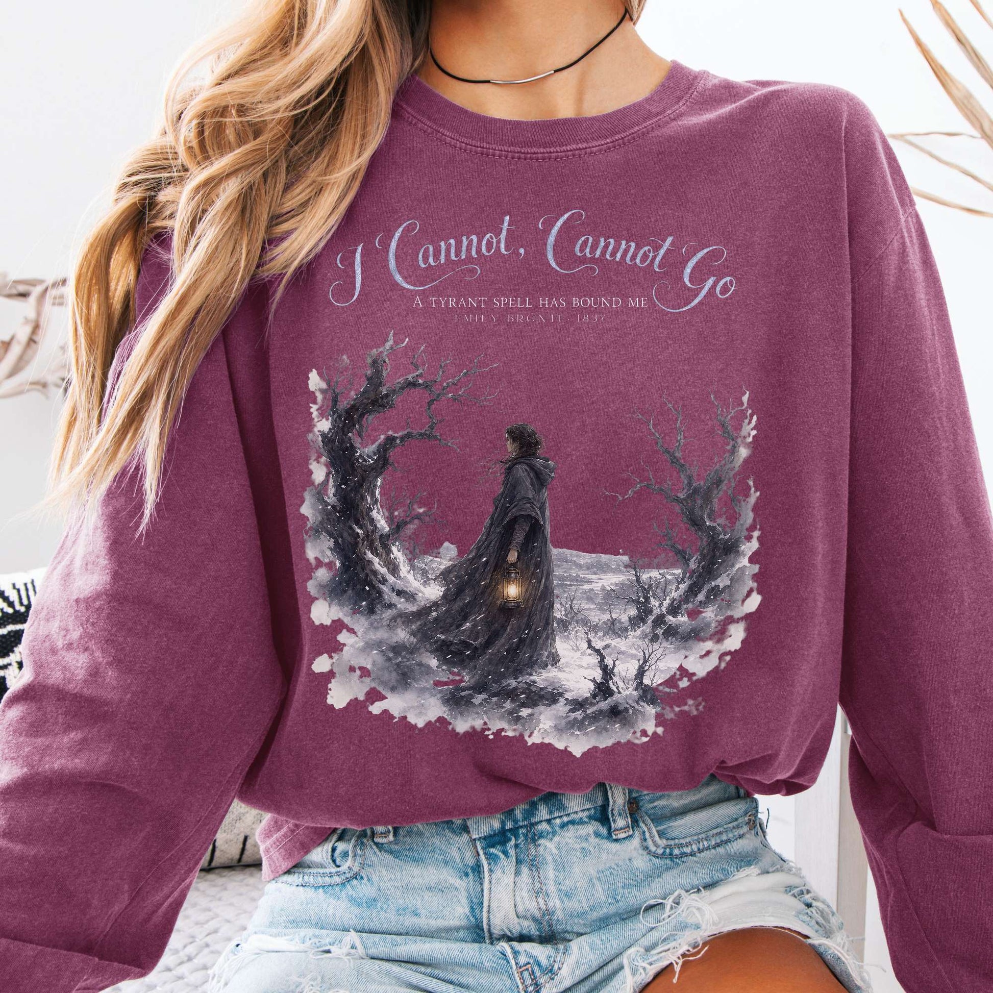Long-sleeve Berry / S I Cannot, Cannot Go Emily Brontë Literary Long Sleeve The Mystic Eden