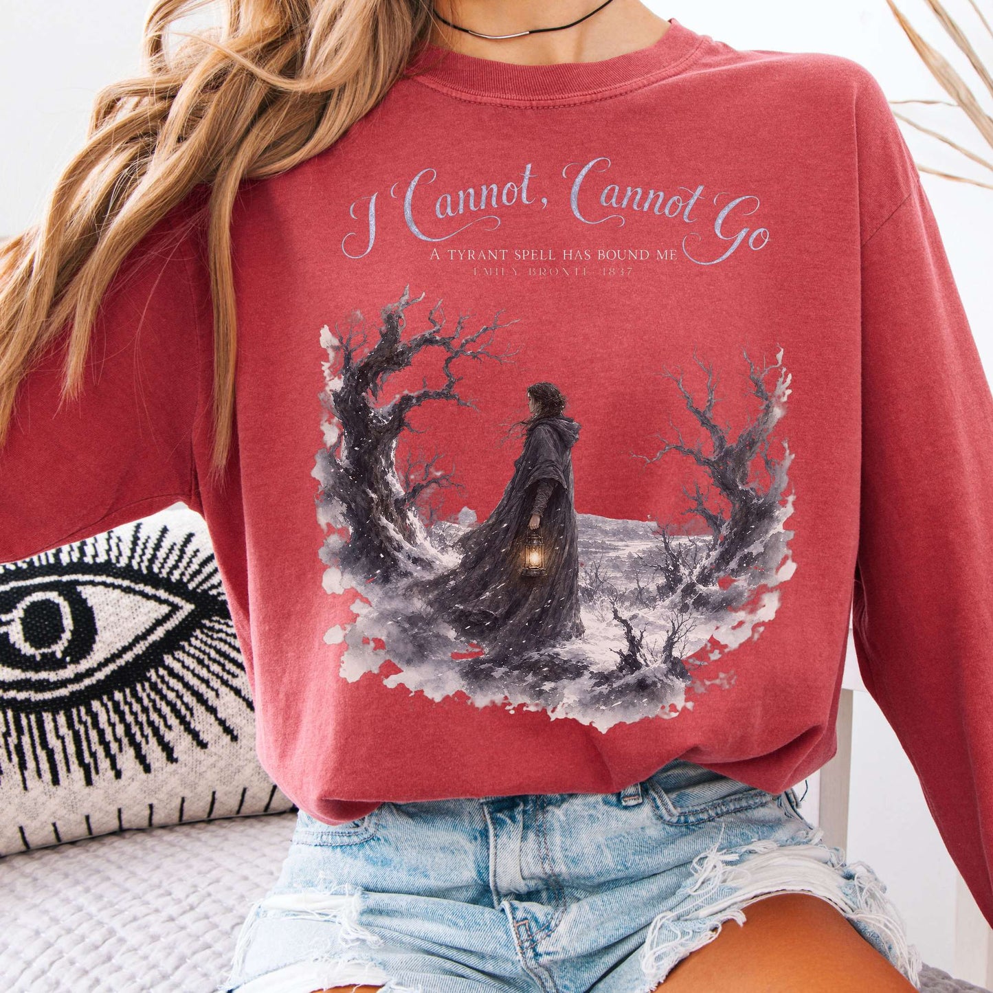 Long-sleeve Crimson / S I Cannot, Cannot Go Emily Brontë Literary Long Sleeve The Mystic Eden