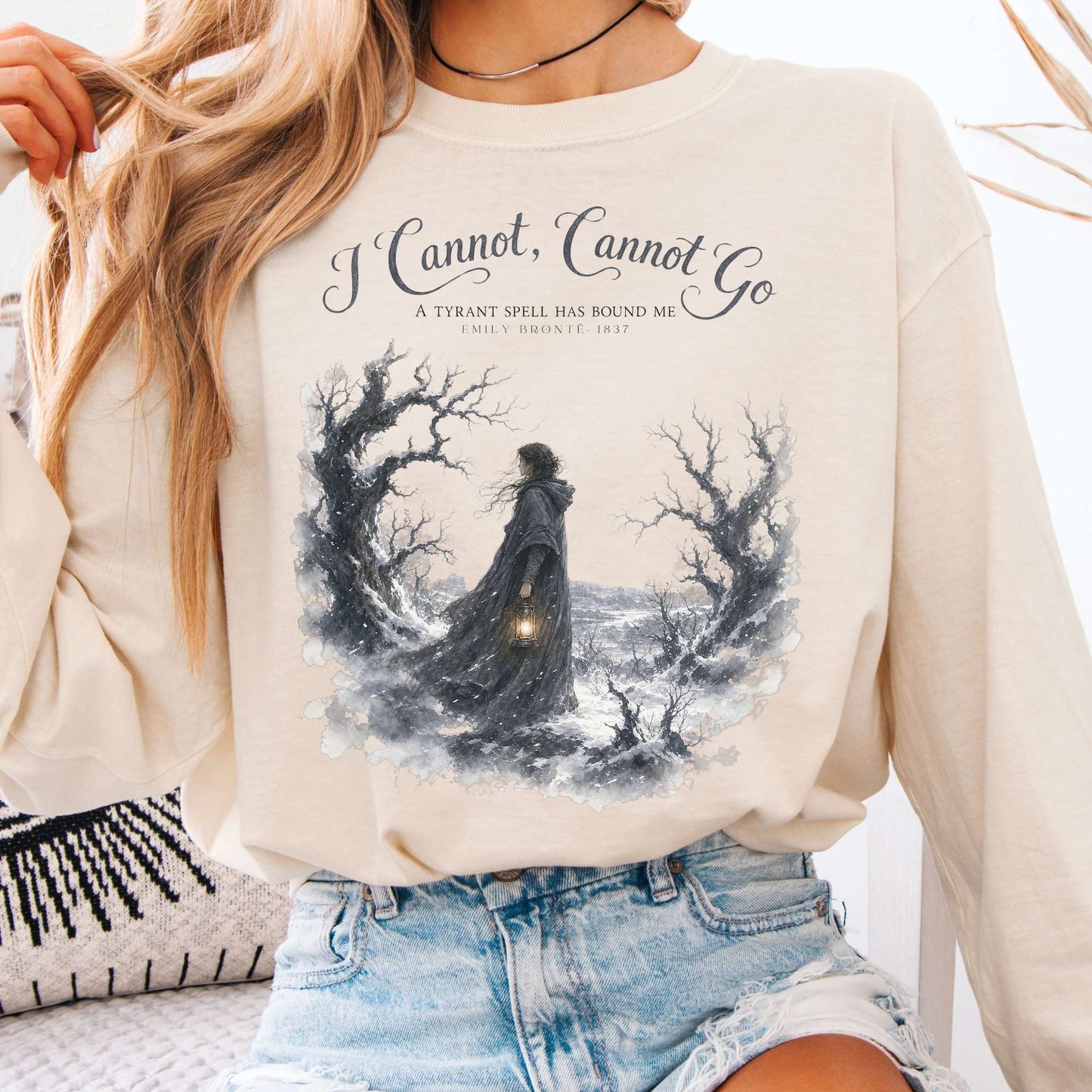 Long-sleeve Ivory / S I Cannot, Cannot Go Emily Brontë Literary Long Sleeve The Mystic Eden