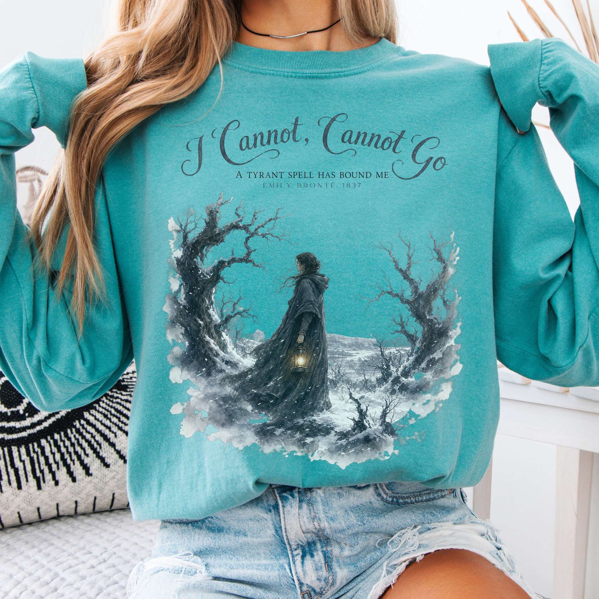 Long-sleeve Seafoam / S I Cannot, Cannot Go Emily Brontë Literary Long Sleeve The Mystic Eden