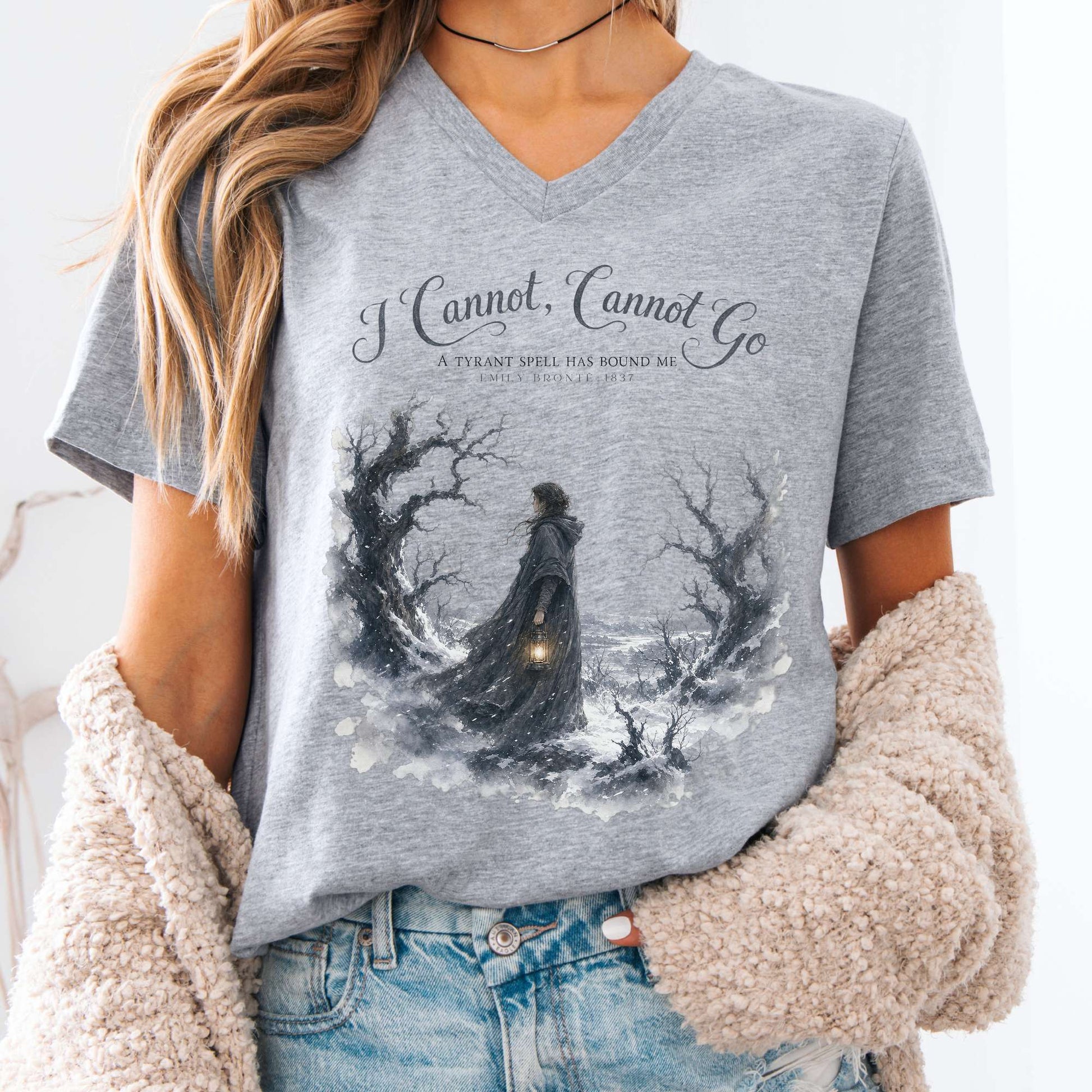 V-neck Athletic Heather / S I Cannot, Cannot Go Emily Brontë Literary V-Neck The Mystic Eden
