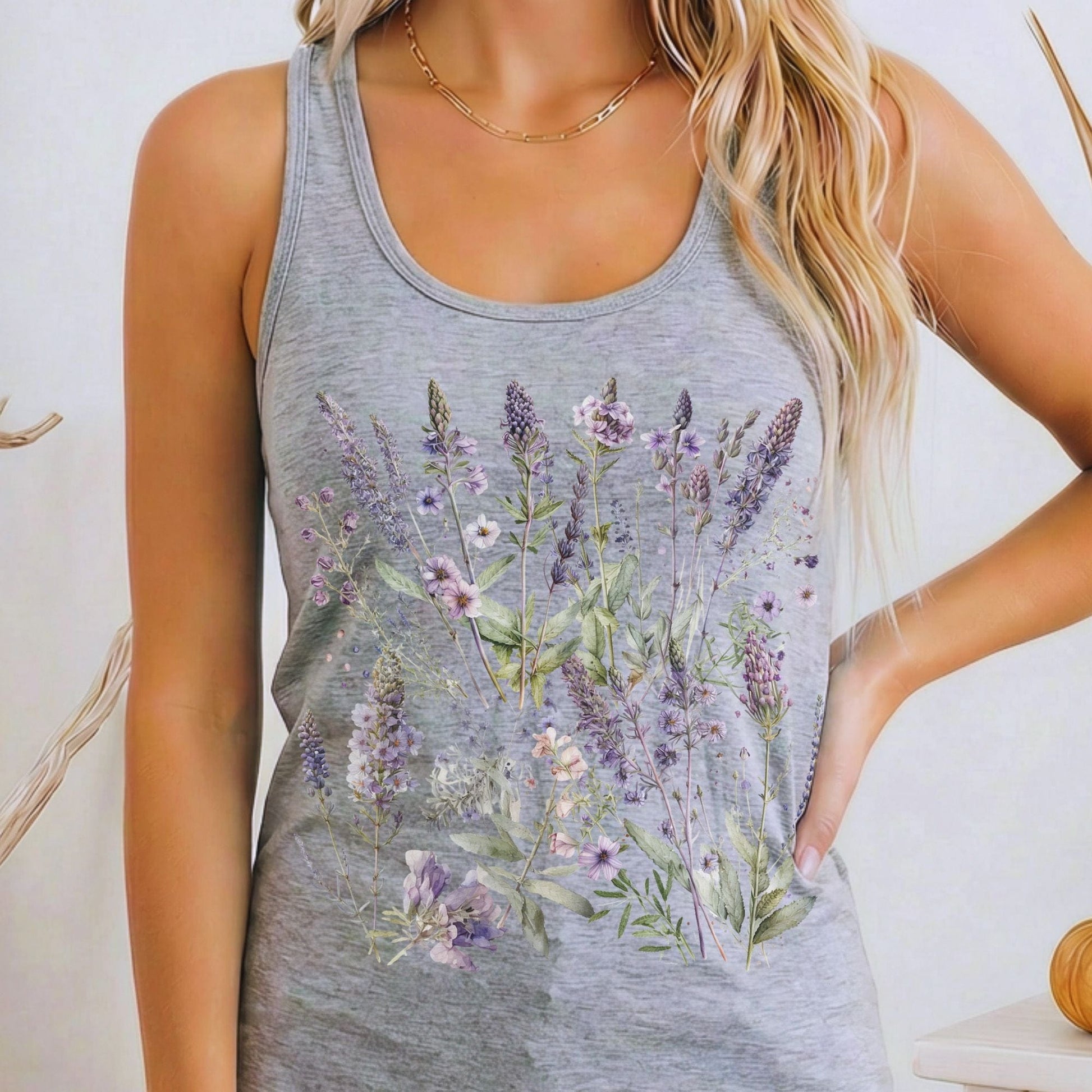 Tank Top Heather Grey / XS Lavender Wildflower Women's Racerback Tank Top The Mystic Eden