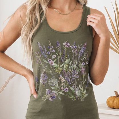 Tank Top Solid Military Green / XS Lavender Wildflower Women's Racerback Tank Top The Mystic Eden
