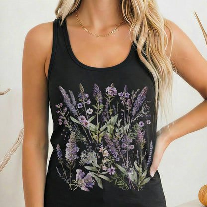 Tank Top Solid Black / XS Lavender Wildflower Women's Racerback Tank Top The Mystic Eden
