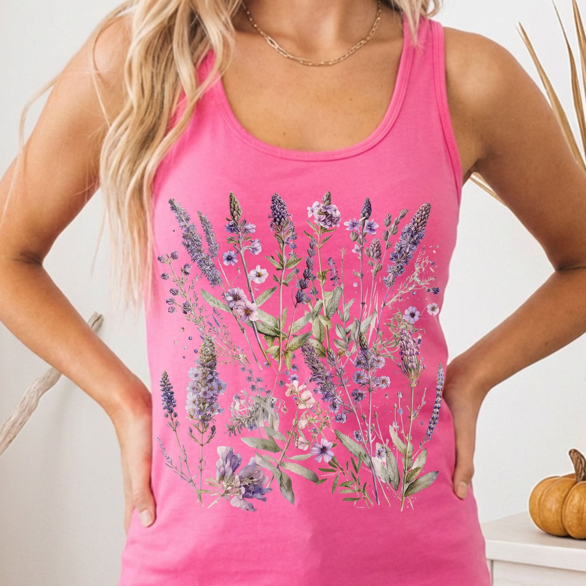 Tank Top Solid Hot Pink / XS Lavender Wildflower Women's Racerback Tank Top The Mystic Eden