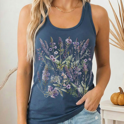 Tank Top Solid Indigo / XS Lavender Wildflower Women's Racerback Tank Top The Mystic Eden