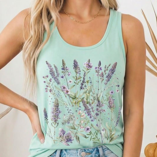 Tank Top Solid Mint / XS Lavender Wildflower Women's Racerback Tank Top The Mystic Eden