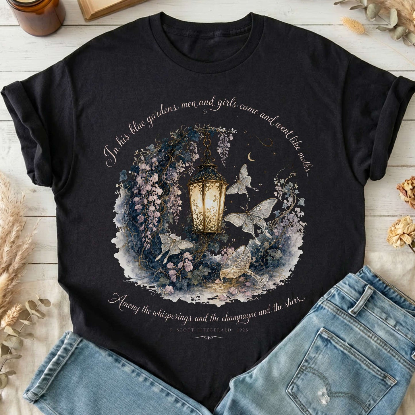 In His Blue Gardens The Great Gatsby Literary T-Shirt