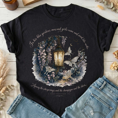 In His Blue Gardens The Great Gatsby Literary T-Shirt