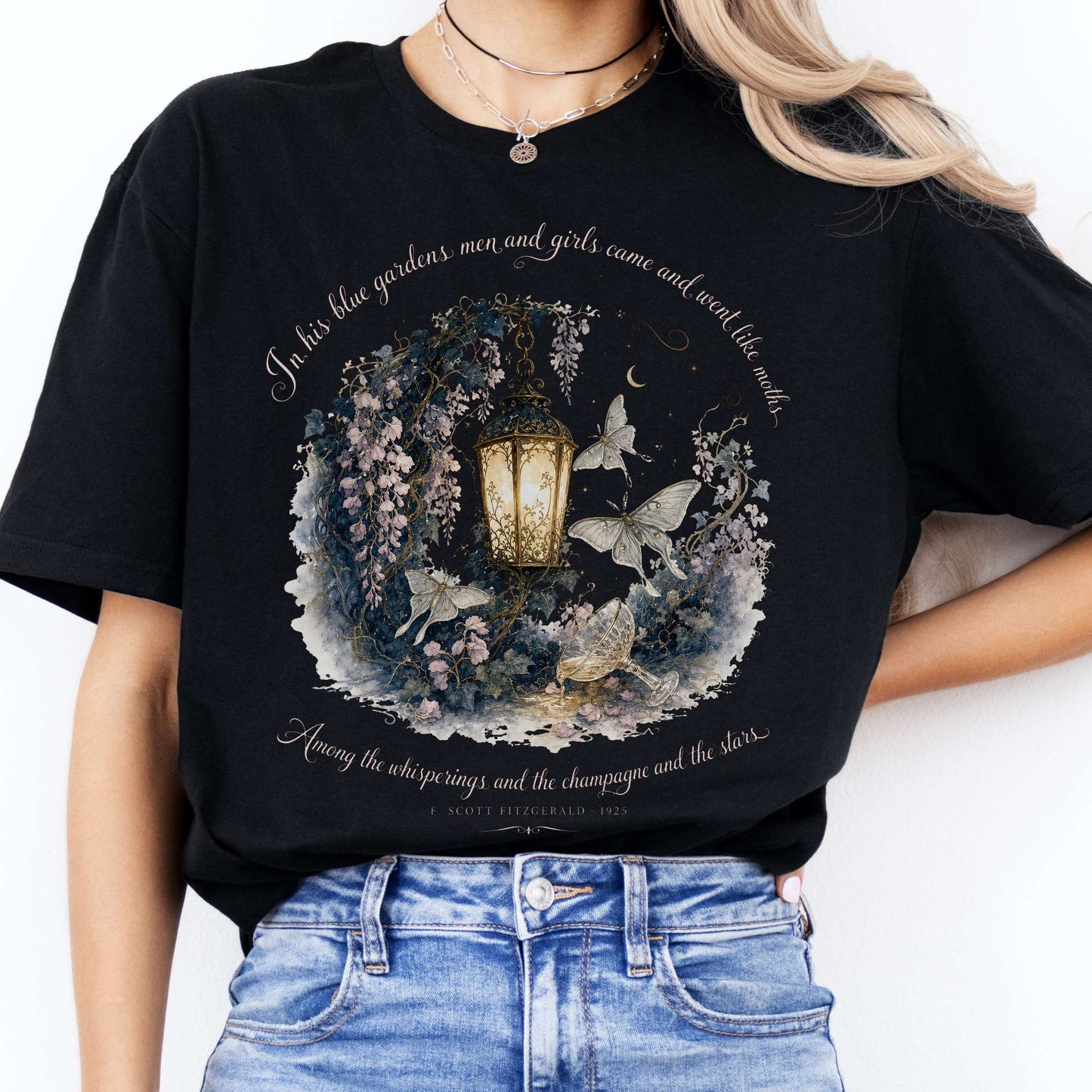 In His Blue Gardens The Great Gatsby Literary T-Shirt