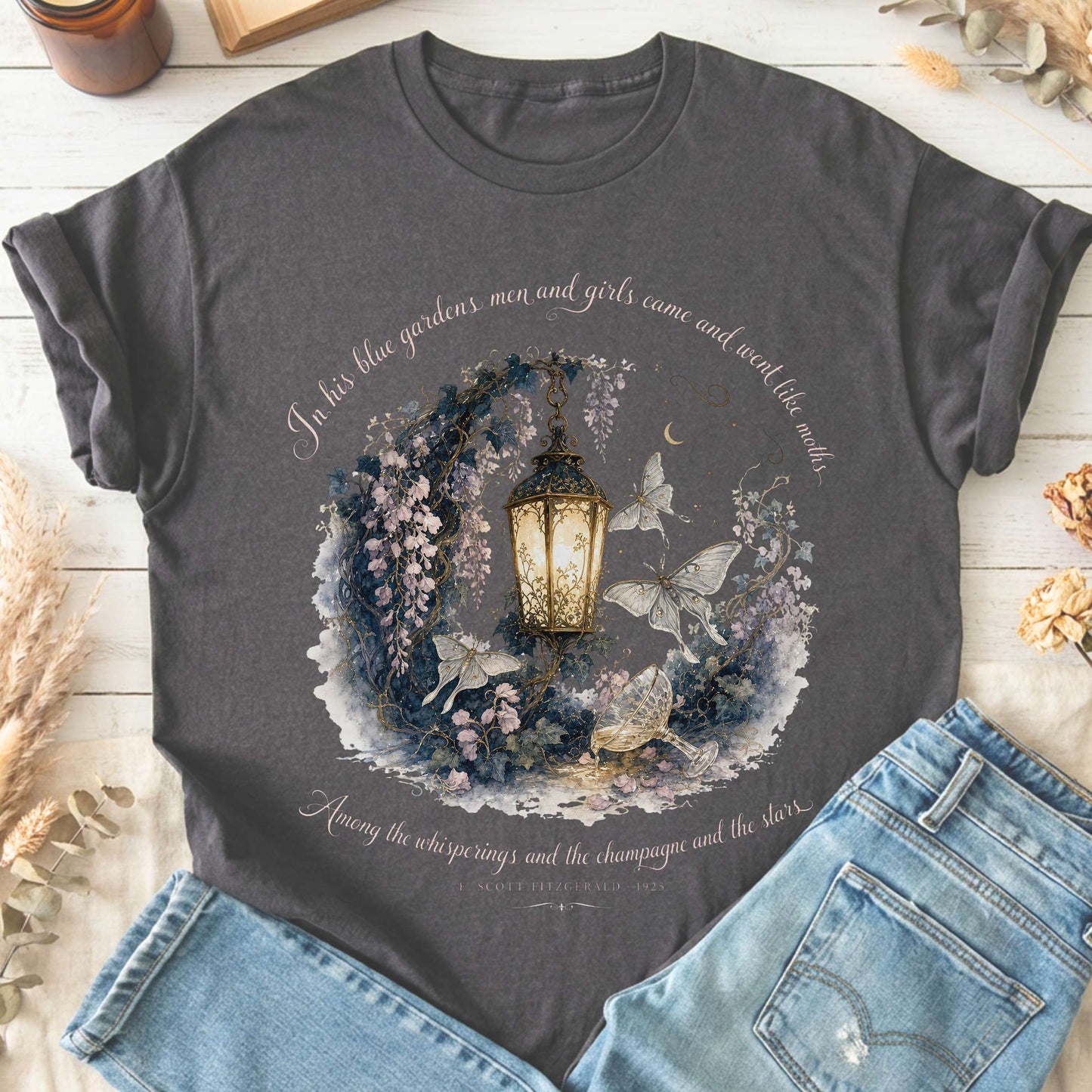 In His Blue Gardens The Great Gatsby Literary T-Shirt