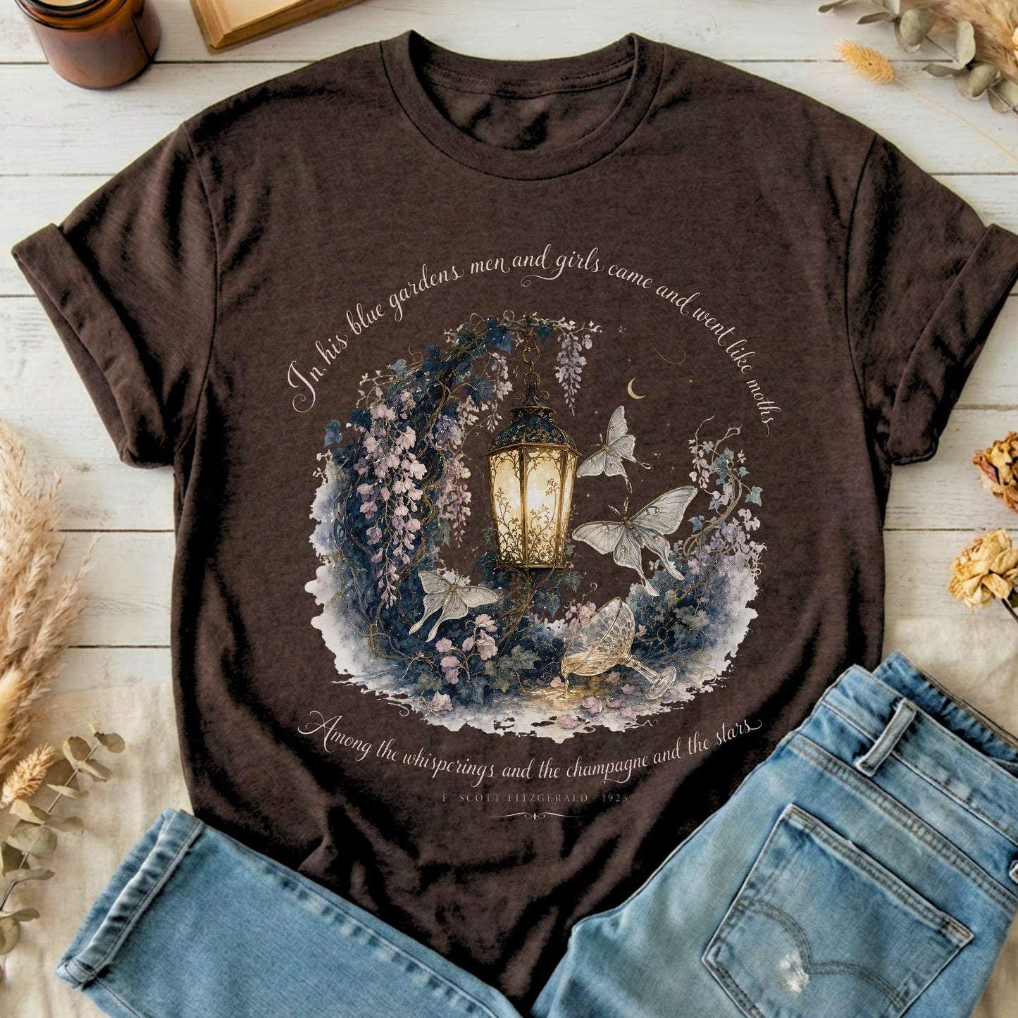 In His Blue Gardens The Great Gatsby Literary T-Shirt