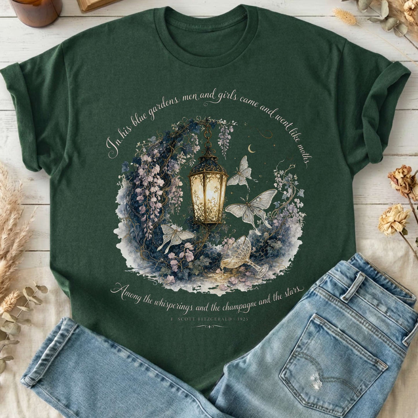 In His Blue Gardens The Great Gatsby Literary T-Shirt
