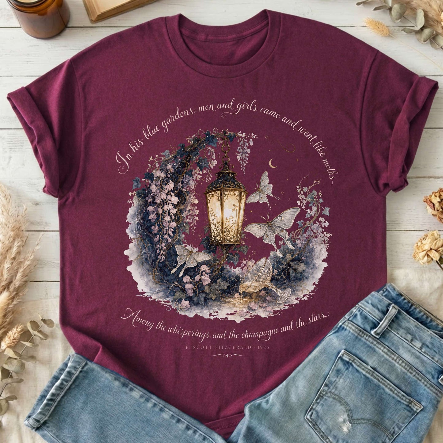 In His Blue Gardens The Great Gatsby Literary T-Shirt