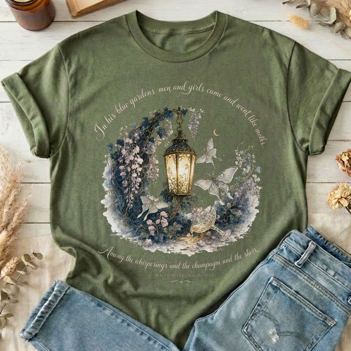 In His Blue Gardens The Great Gatsby Literary T-Shirt