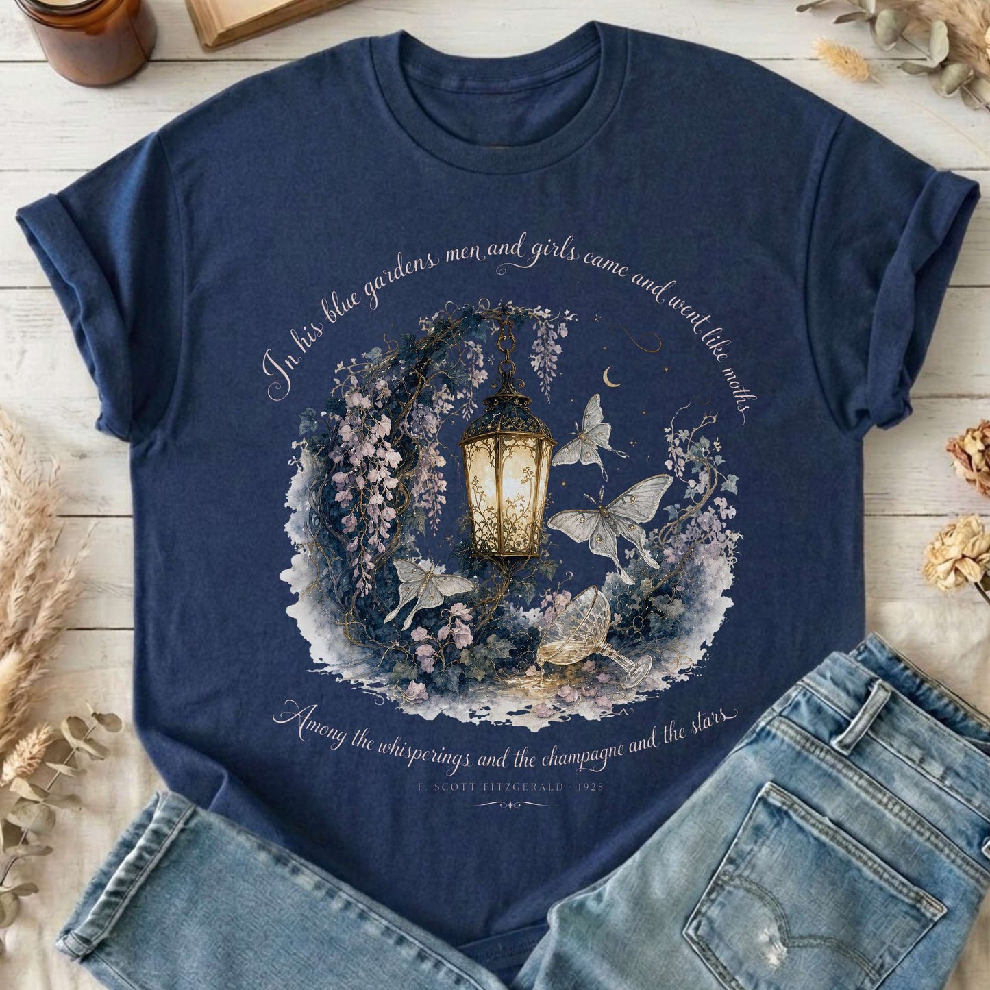 In His Blue Gardens The Great Gatsby Literary T-Shirt