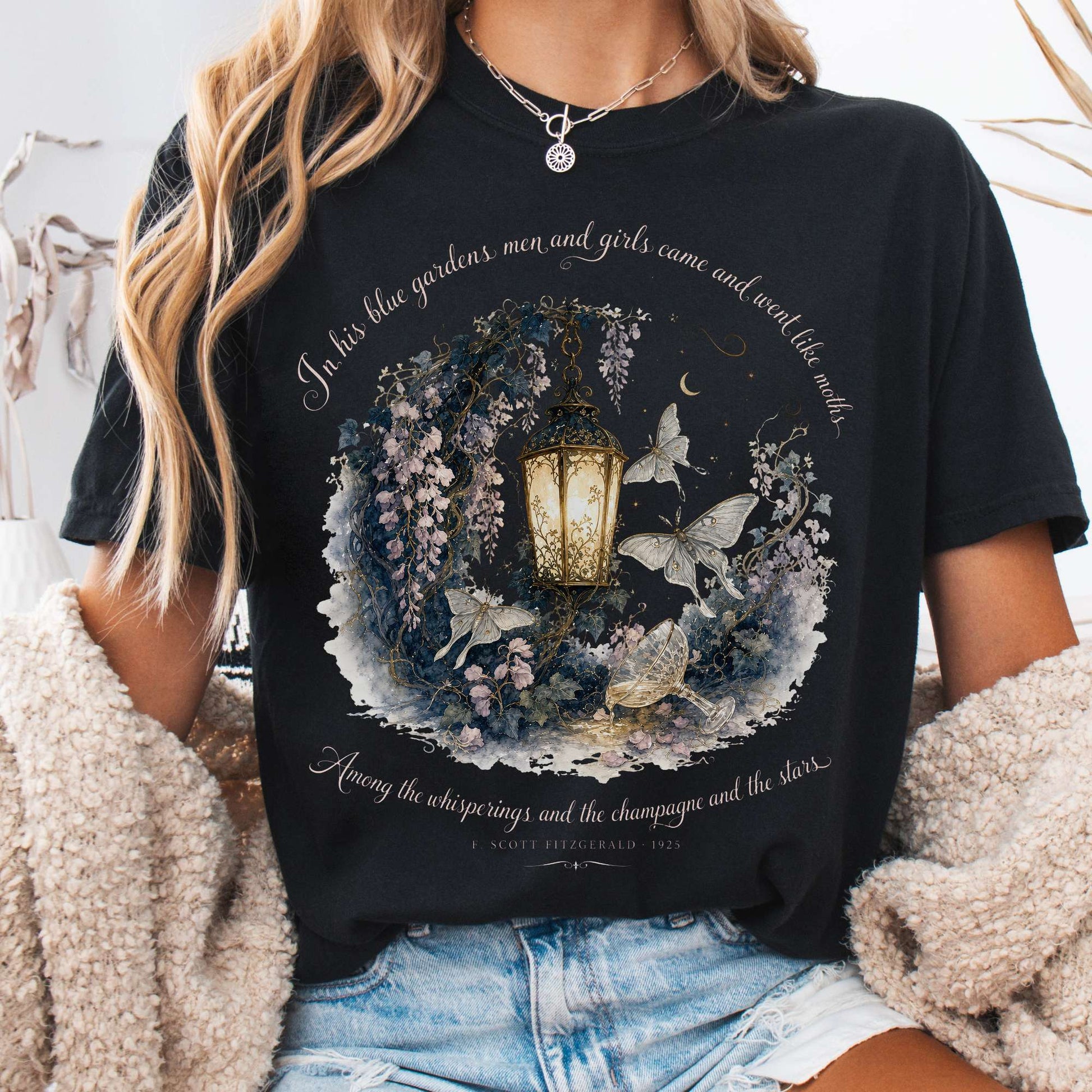 T-Shirt Black / S In His Blue Gardens The Great Gatsby Literary T-Shirt The Mystic Eden