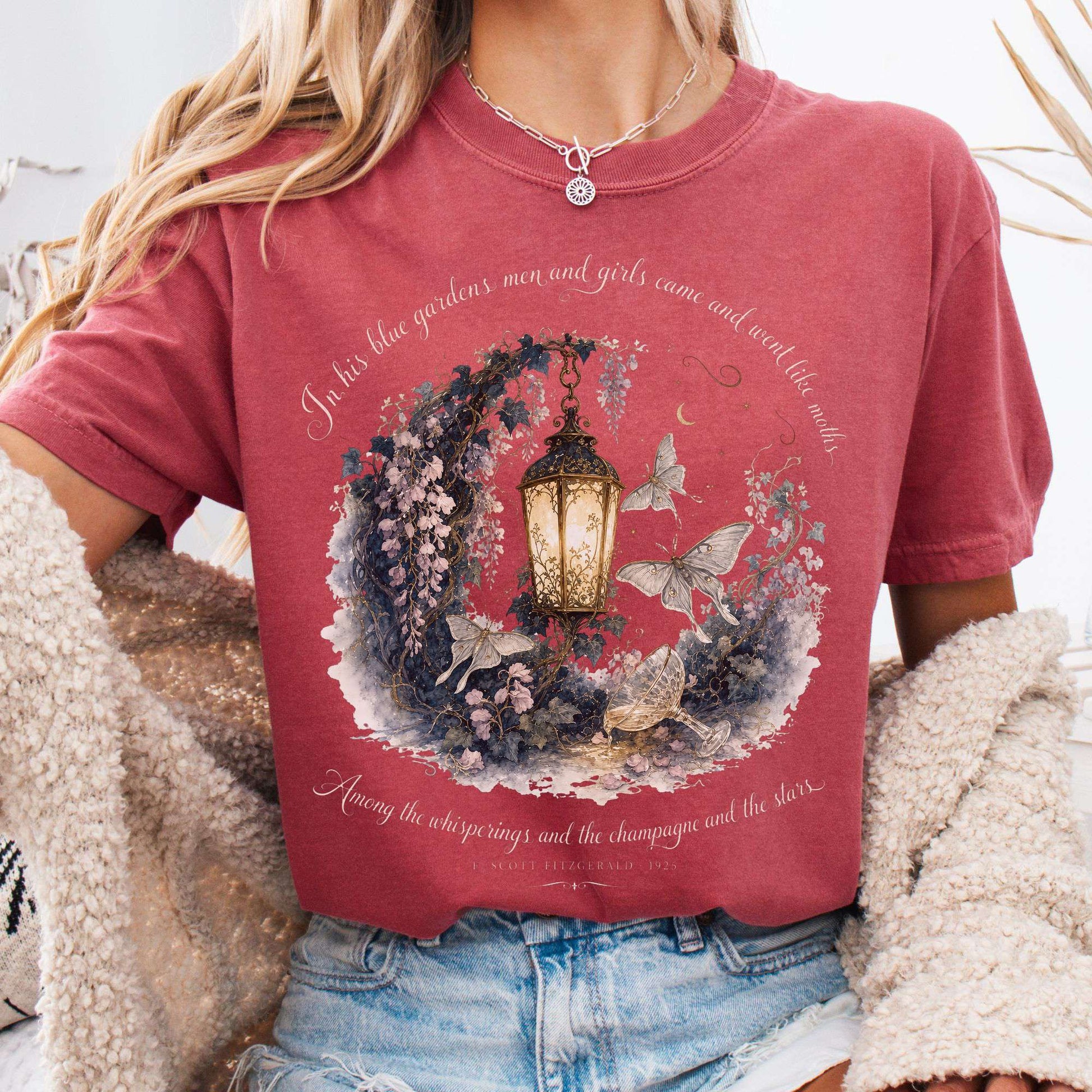 T-Shirt Crimson / S In His Blue Gardens The Great Gatsby Literary T-Shirt The Mystic Eden