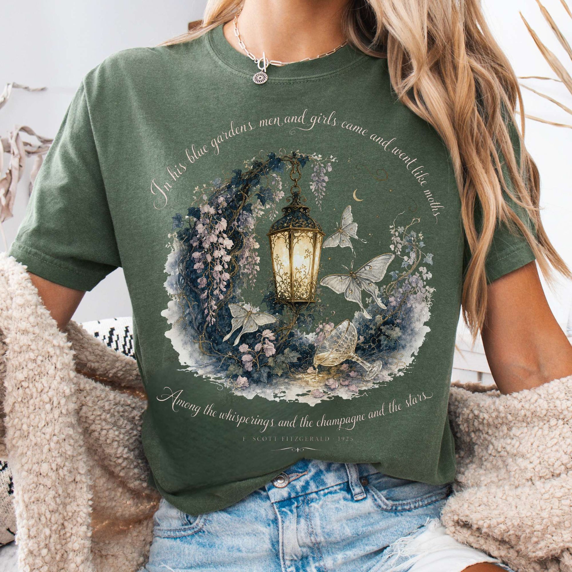 T-Shirt Moss / S In His Blue Gardens The Great Gatsby Literary T-Shirt The Mystic Eden