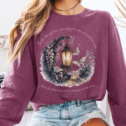 Long-sleeve Berry / S In His Blue Gardens The Great Gatsby Literary Long Sleeve The Mystic Eden