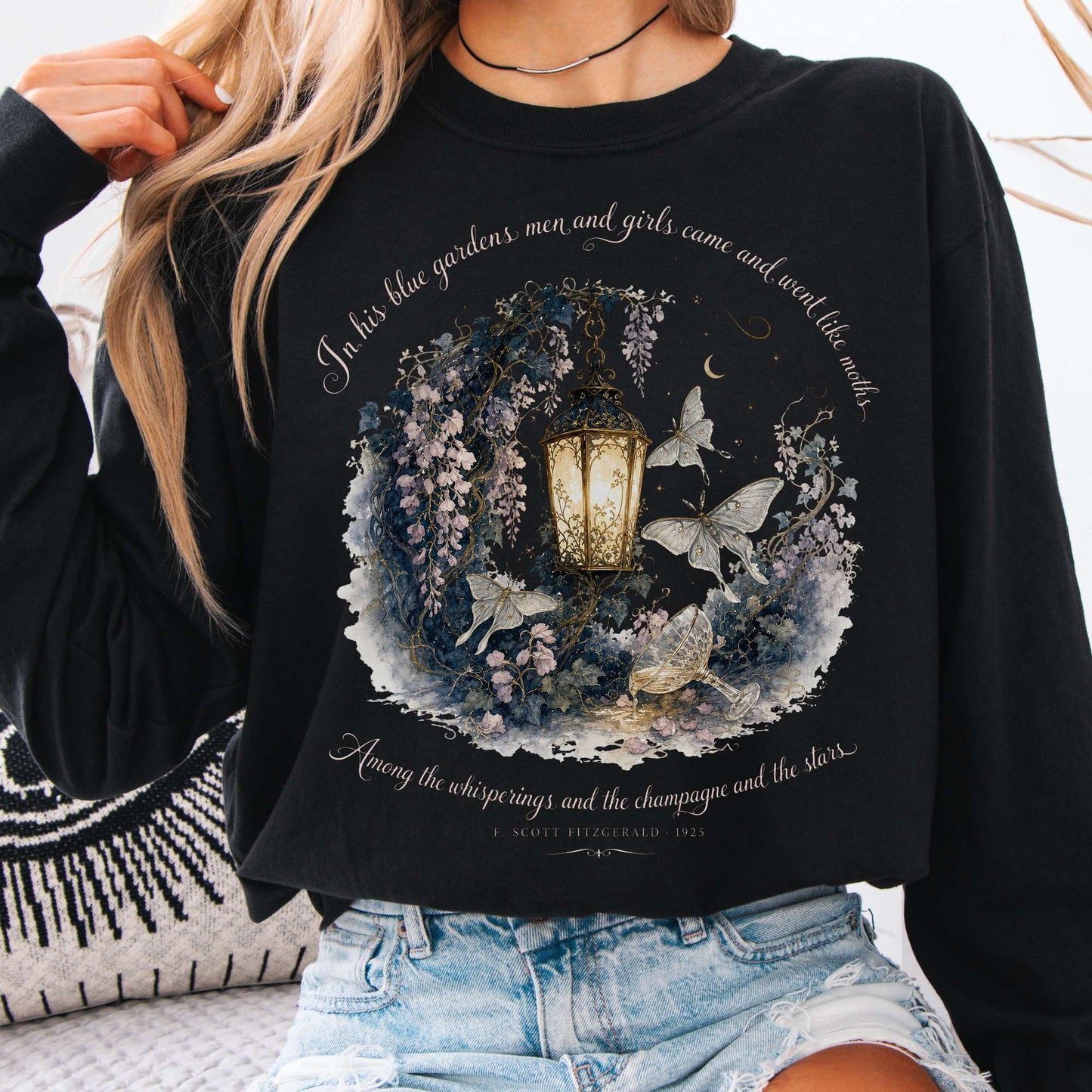 Long-sleeve Black / S In His Blue Gardens The Great Gatsby Literary Long Sleeve The Mystic Eden