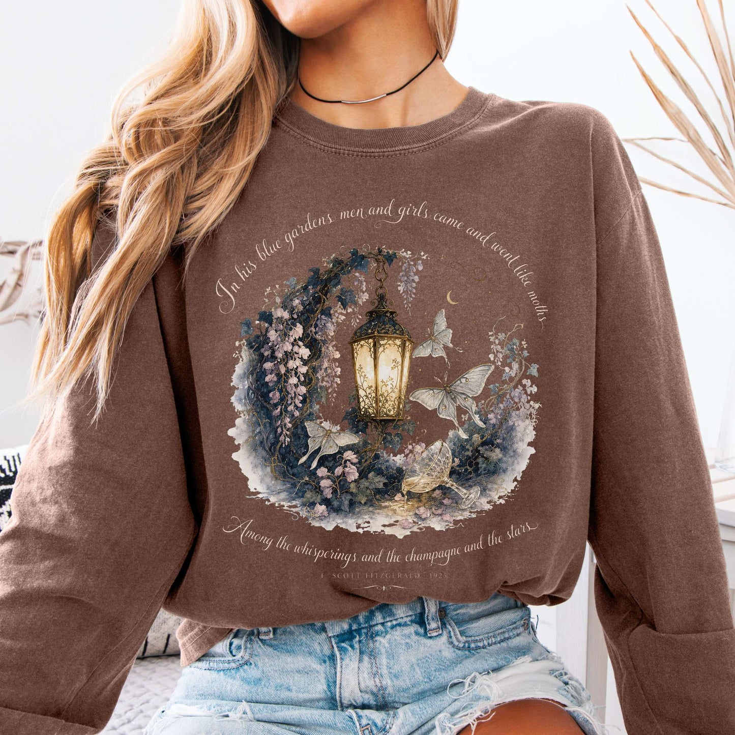 Long-sleeve Espresso / S In His Blue Gardens The Great Gatsby Literary Long Sleeve The Mystic Eden