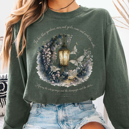 Long-sleeve Hemp / S In His Blue Gardens The Great Gatsby Literary Long Sleeve The Mystic Eden
