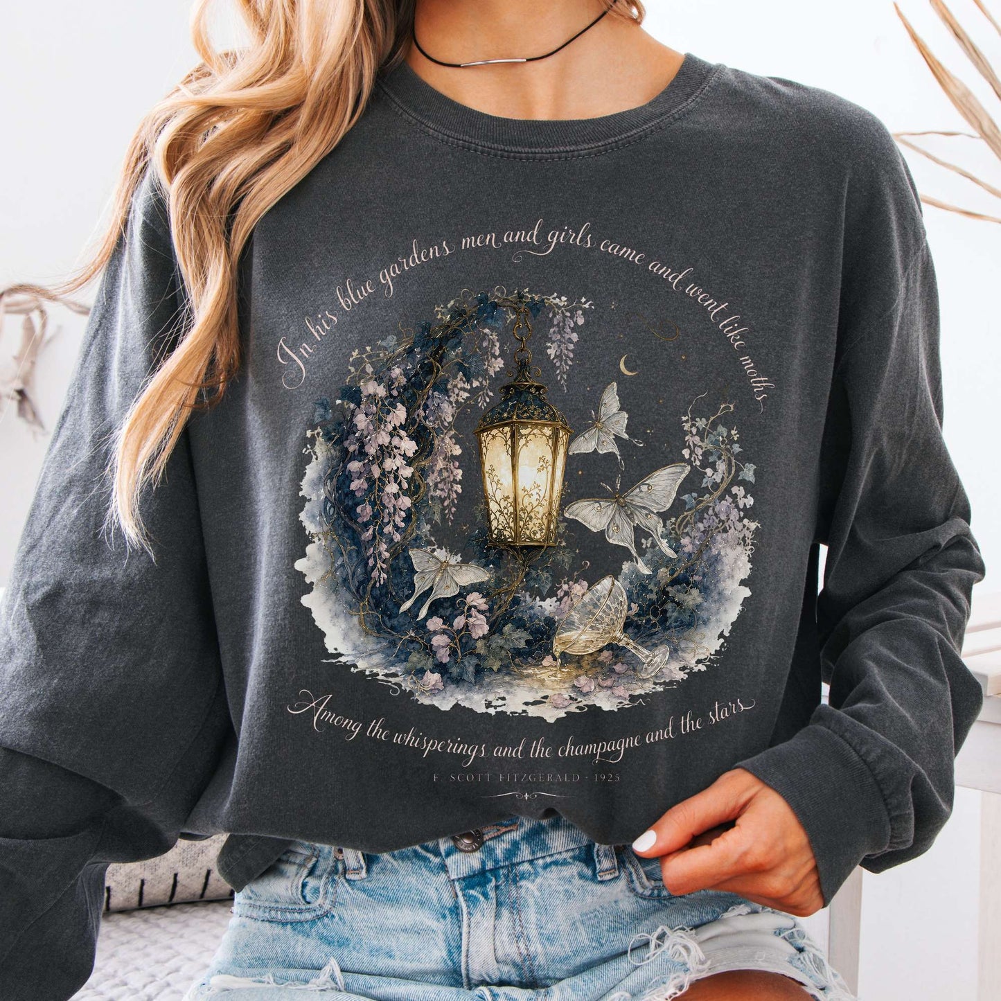 Long-sleeve Pepper / S In His Blue Gardens The Great Gatsby Literary Long Sleeve The Mystic Eden