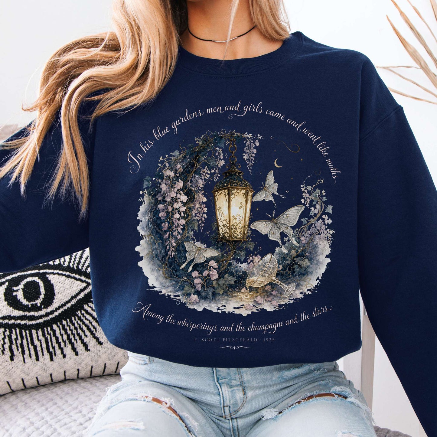 Sweatshirt Navy / S In His Blue Gardens The Great Gatsby Literary Crewneck Sweatshirt The Mystic Eden