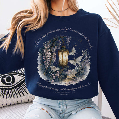 Sweatshirt Navy / S In His Blue Gardens The Great Gatsby Literary Crewneck Sweatshirt The Mystic Eden