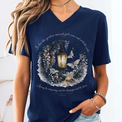 V-neck Navy / S In His Blue Gardens The Great Gatsby Literary V-Neck The Mystic Eden