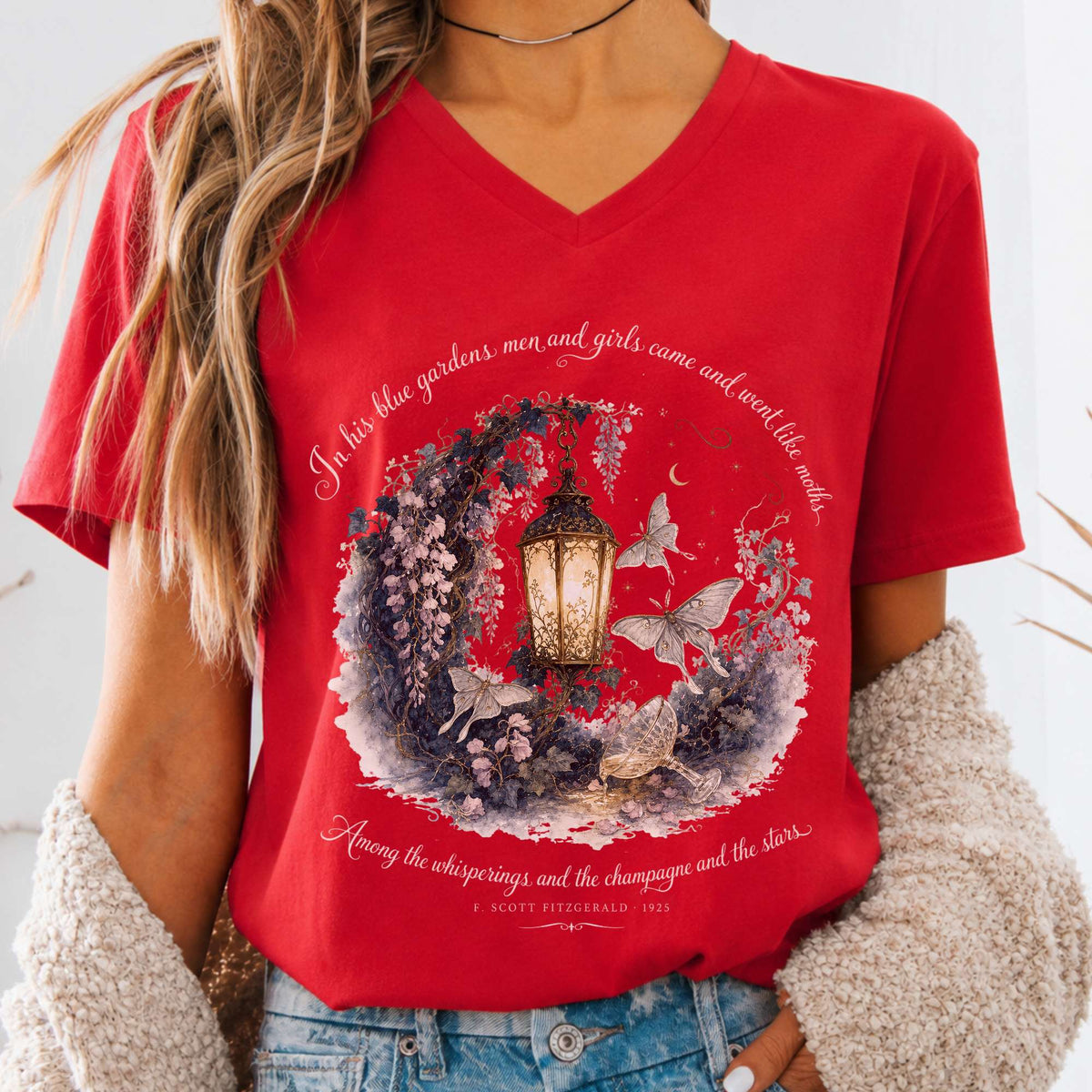 In His Blue Gardens The Great Gatsby Literary V-Neck
