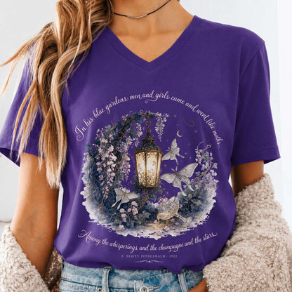 In His Blue Gardens The Great Gatsby Literary V-Neck