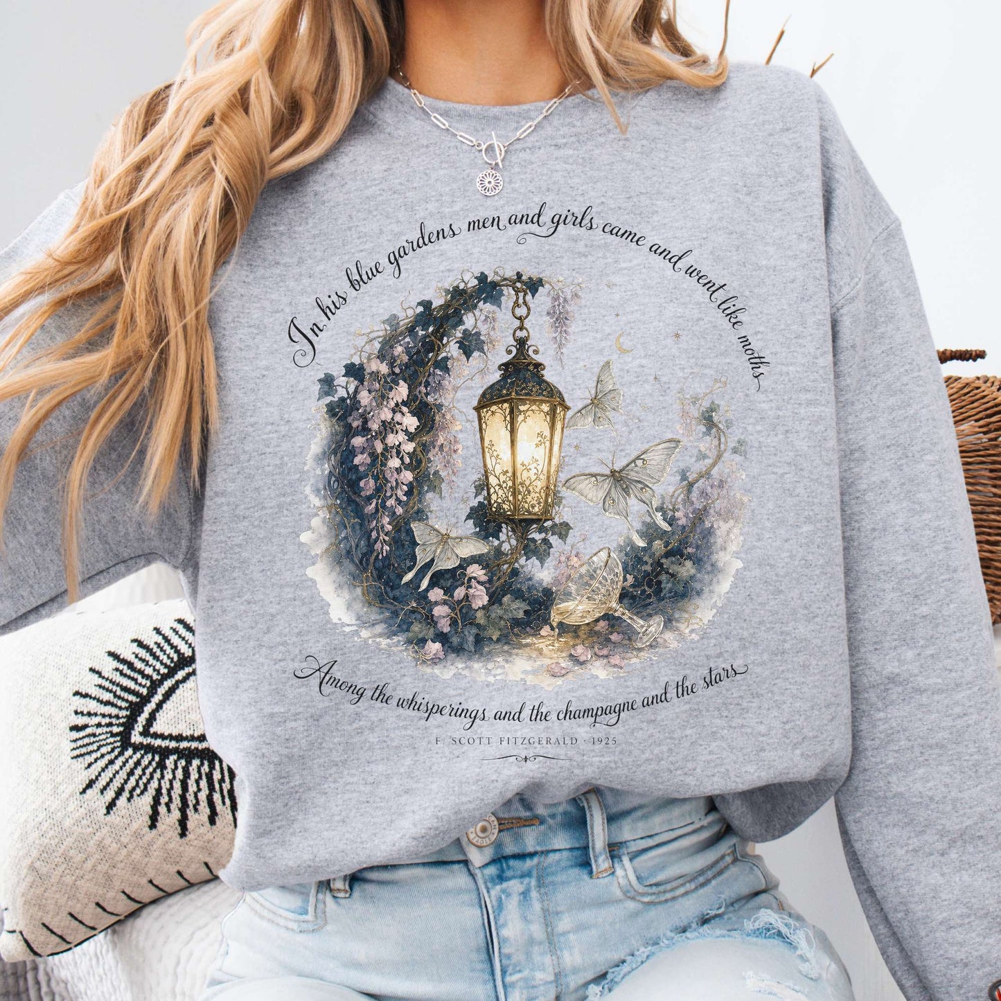 In His Blue Gardens The Great Gatsby Literary Sweatshirt