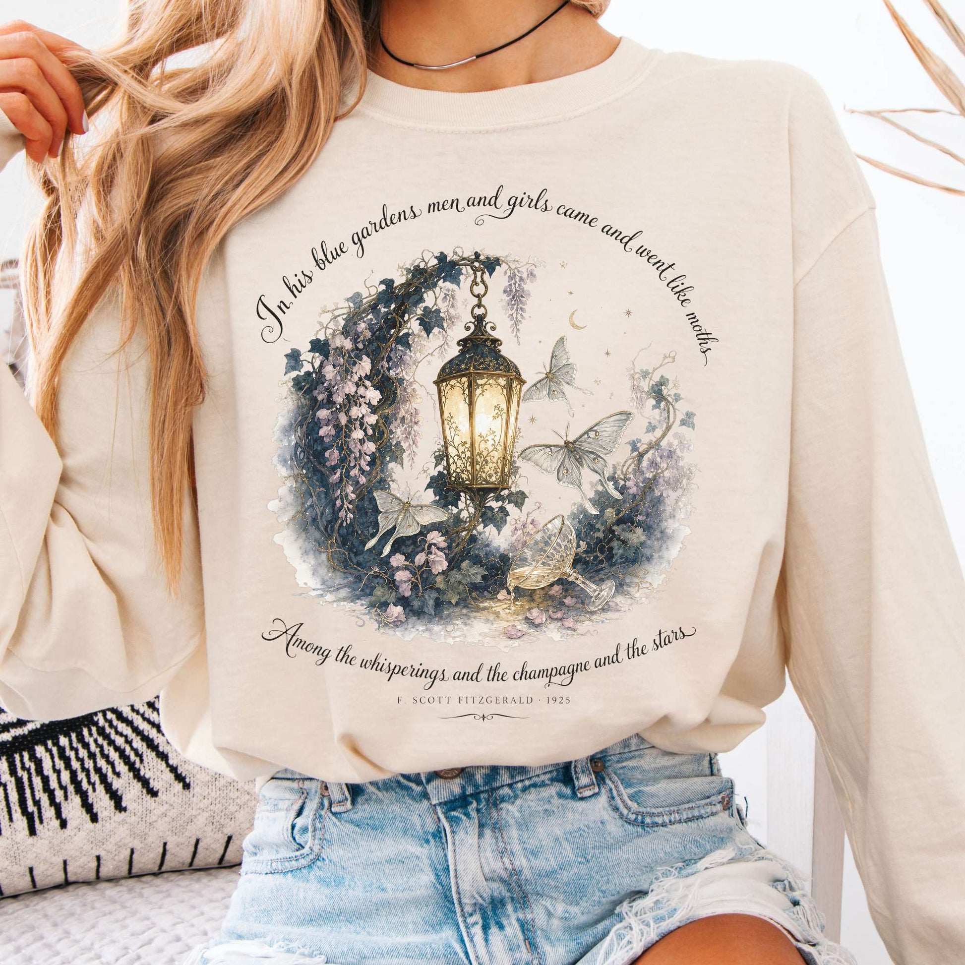 Long-sleeve Ivory / S In His Blue Gardens The Great Gatsby Literary Long Sleeve The Mystic Eden