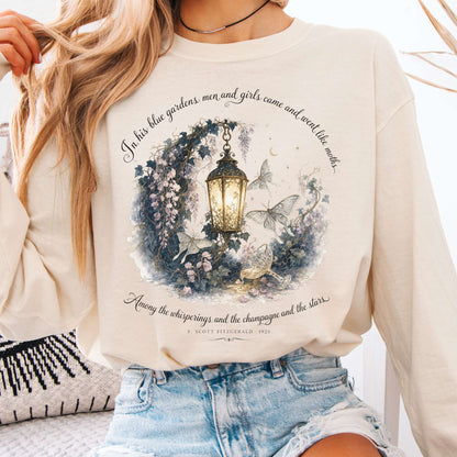 Long-sleeve Ivory / S In His Blue Gardens The Great Gatsby Literary Long Sleeve The Mystic Eden