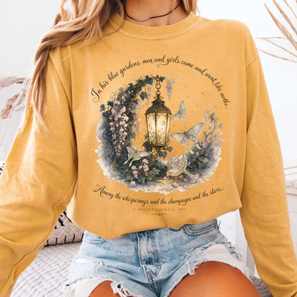 Long-sleeve Mustard / S In His Blue Gardens The Great Gatsby Literary Long Sleeve The Mystic Eden