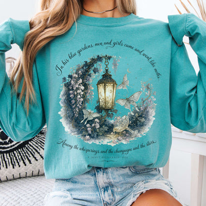 Long-sleeve Seafoam / S In His Blue Gardens The Great Gatsby Literary Long Sleeve The Mystic Eden